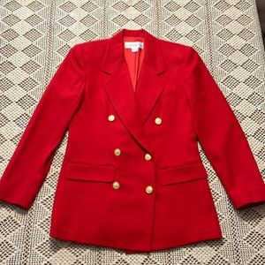 Vintage Liz Claiborne Red Double Breasted Wool Blazer w/ Gold Buttons